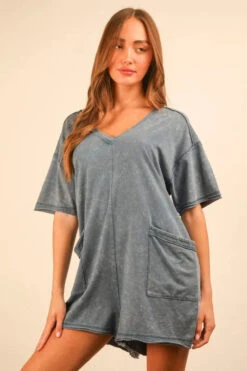 VERY J Plus Size Mineral Washed Casual Knit Romper