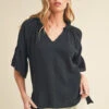 Aemi + Co Side Slit Notched Ruffled Half Sleeve Blouse -Little Loom Store 1917e514 b56d 48a4 a0e6 222fe628ad5a Max