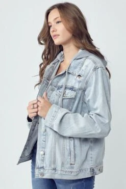 RISEN Full Size Distressed Drawstring Hooded Denim Jacket -Little Loom Store 196b5f89 0376 4658 aeaa e652b01e4ab6 Max