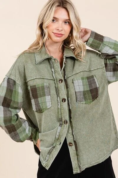 Mittoshop Button Down Contrast Plaid Patchwork Shacket 6 Mittoshop Button Down Contrast Plaid Patchwork Shacket - Image 4