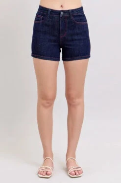 Judy Blue High Waist Heart Shaped Pkts & Red Contrast Thread Denim Shorts
