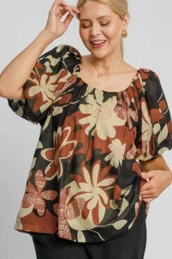 Umgee Full Size Print Round Neck Puff Sleeve Top Plus Size -Little Loom Store 1a38bf37 26ae 49ca 85fa 3f9fca5caad2 Min