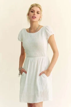 Davi & Dani Crossed Back Short Sleeve Dress With Pockets -Little Loom Store 1a44efef7c694816b08975669336365c Max Origin