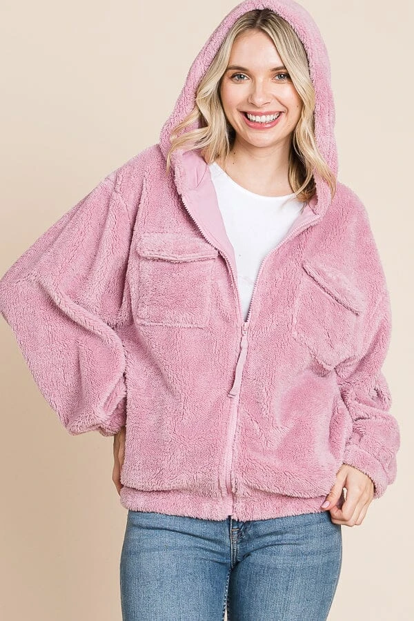 Culture Code Faux Fur Zip Up Hooded Jacket With Side Pockets 4 Culture Code Faux Fur Zip Up Hooded Jacket With Side Pockets - Image 2