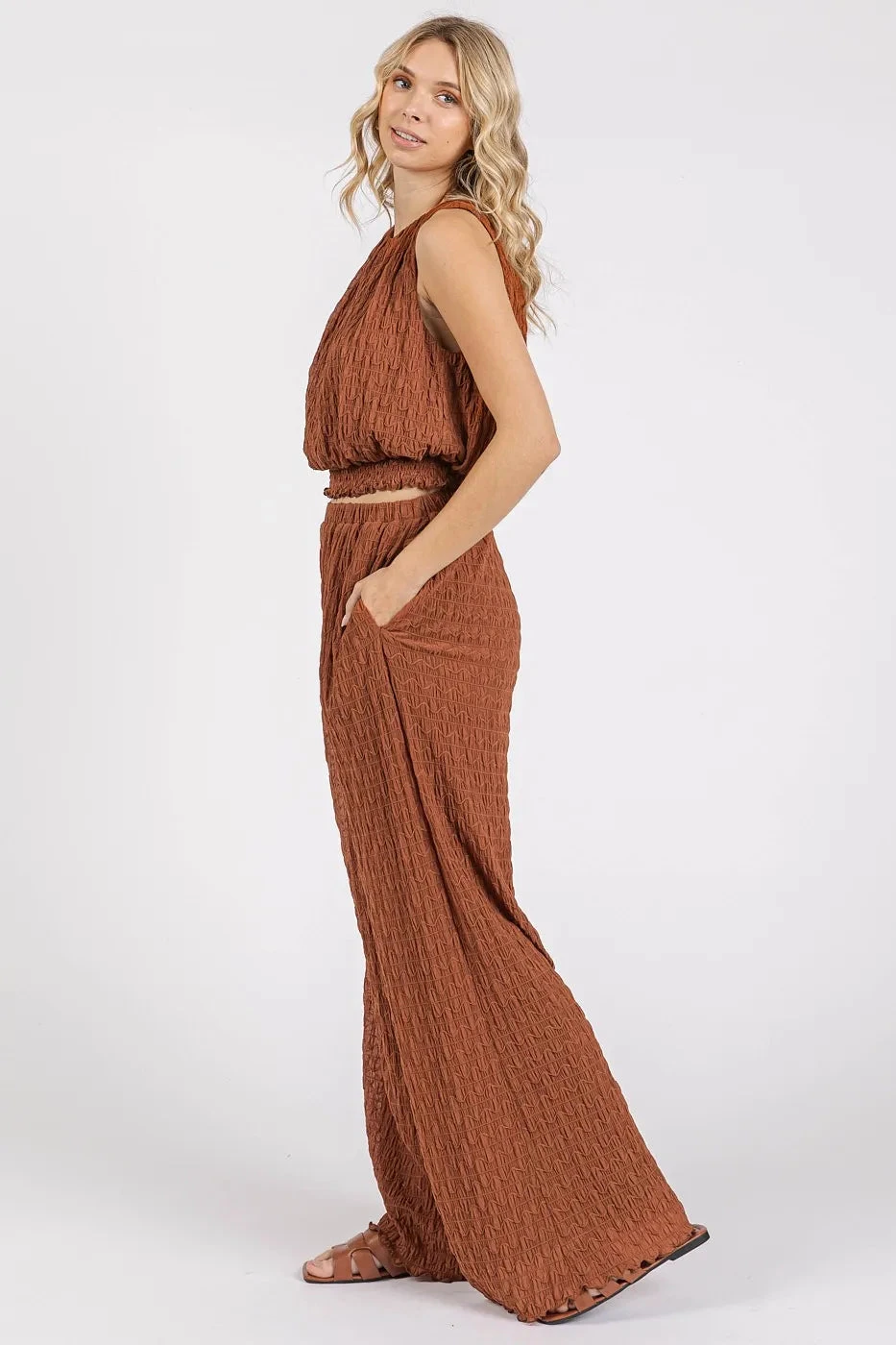 Mittoshop Textured Stretchy Crop Tank And Pants Set 5 Mittoshop Textured Stretchy Crop Tank And Pants Set - Image 3