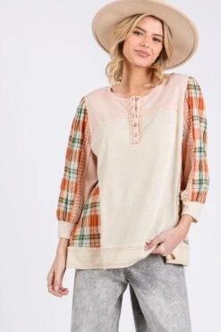 SAGE + FIG Exposed Seam Button Detail Plaid Top -Little Loom Store 1c842aa3 a13b 47b6 a5fe 7e7fac248d8d Min