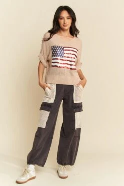 Davi & Dani Sequin American Flag Patch Short Sleeve Knit Top -Little Loom Store 1d57edf811eb43a6932d887c07f3a085 Max Origin