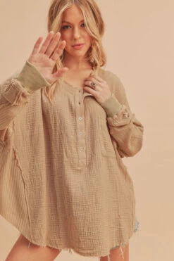 Aemi + Co Exposed Seam Raw Hem Half Button Top -Little Loom Store 1dbc5300 0b78 41ea 9e50 765bc22ba92c Max