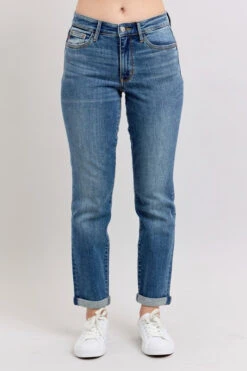 Judy Blue Full Size Mid Rise Skinny Cuff Jeans With Pockets Plus Size