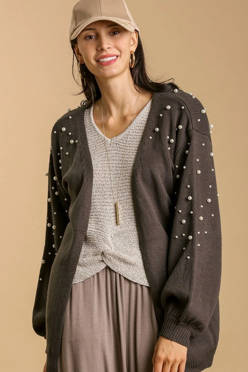Umgee Full Size Open Front Cardigan With Long Sleeve Pearl Details Plus Size 4 Umgee Full Size Open Front Cardigan With Long Sleeve Pearl Details Plus Size - Image 2