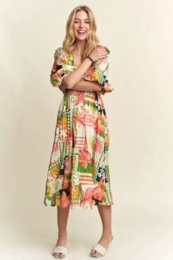 ADORA Floral V-Neck Puff Sleeve Midi Dress -Little Loom Store 207a0133 80d8 4319 84b7 d31f15a4aa94 Min