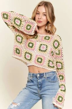 ADORA Multicolor Crochet Crop Top