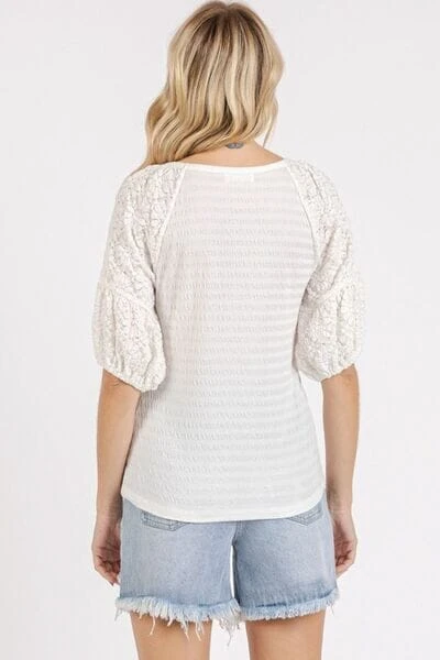 Mittoshop Mixed Media Textured Knit Popcorn Puff Sleeve Blouse 4 Mittoshop Mixed Media Textured Knit Popcorn Puff Sleeve Blouse - Image 2
