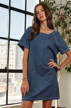ADORA Raw Hem Mini Denim Dress With Pockets -Little Loom Store 21861c2c 61ea 47ac 96cc 4f61a9be81e0 Min