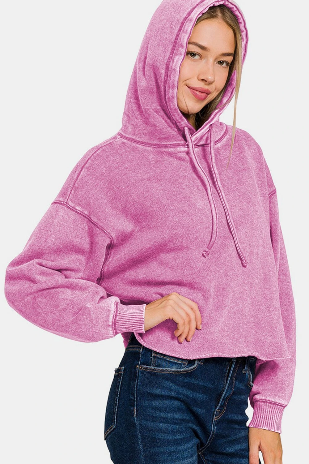 Zenana Acid Wash Fleece Cropped Hoodie 5 Zenana Acid Wash Fleece Cropped Hoodie - Image 3