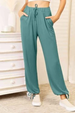Basic Bae Full Size Soft Rayon Drawstring Waist Pants With Pockets