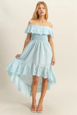 HYFVE High-Low Eyelet Ruffled Off-Shoulder Dress -Little Loom Store 24803856 6b4e 4ff8 b4a6 dfd5b28f190b Max Origin