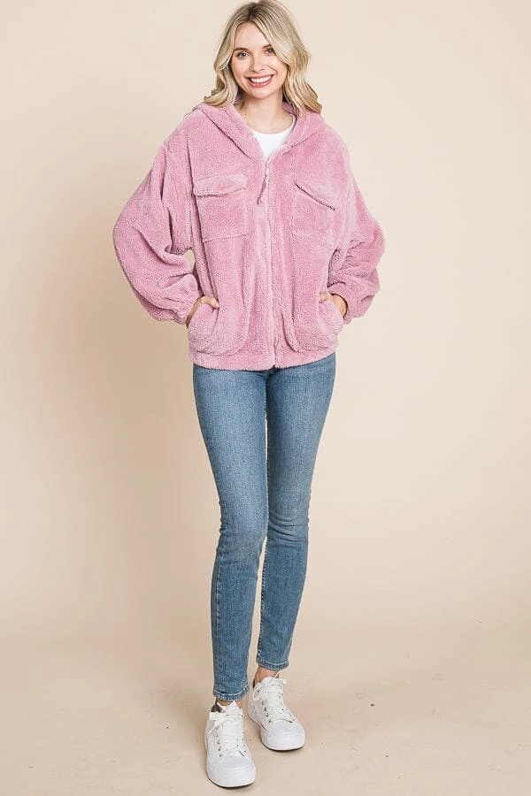 Culture Code Faux Fur Zip Up Hooded Jacket With Side Pockets 5 Culture Code Faux Fur Zip Up Hooded Jacket With Side Pockets - Image 3