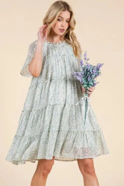 Lime 'N' Chili Ditsy Floral Print Sheer Ruffle Detail Mini Dress -Little Loom Store 25475350ed7a4491b031cb9b36e6f6ec Max Origin