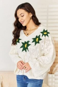 POL Floral Embroidered Pattern V-Neck Sweater -Little Loom Store 2557fb73 dd92 45f1 9039 c0192165d733 Min
