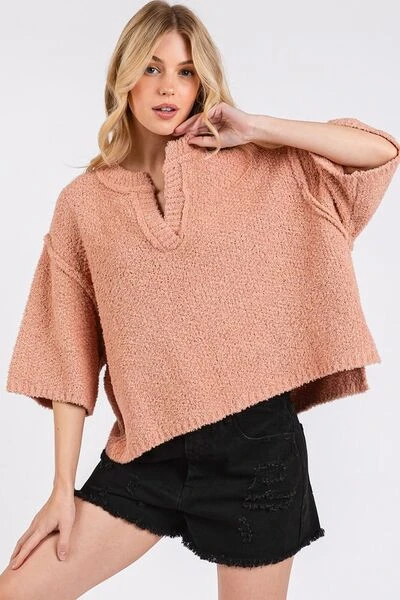 Mittoshop Side Slit Notched Drop Shoulder Sweater 3 Mittoshop Side Slit Notched Drop Shoulder Sweater