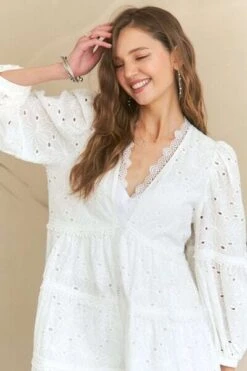 ADORA Lace Detail Tiered Eyelet V-Neck Babydoll Dress -Little Loom Store 276aa892 75c1 41e3 8bce 73ab5c5f794a Min