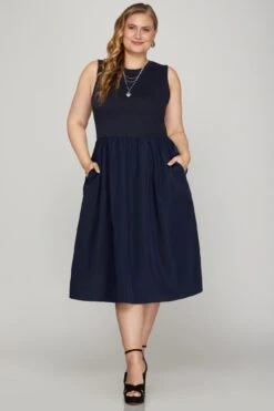 She + Sky Full Size Sleeveless Poplin Woven Midi Dress With Pockets Plus Size -Little Loom Store 279233e7 a52b 48e9 a220 d458f952c8ac Max