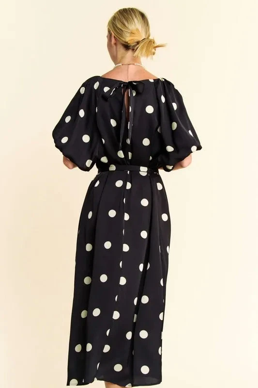 Davi & Dani Polka Dot Puff Sleeves Waist Tie Midi Dress 7 Davi & Dani Polka Dot Puff Sleeves Waist Tie Midi Dress - Image 5