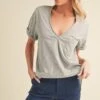 Aemi + Co Side Slit V-Neck Short Rolled Sleeve T-Shirt