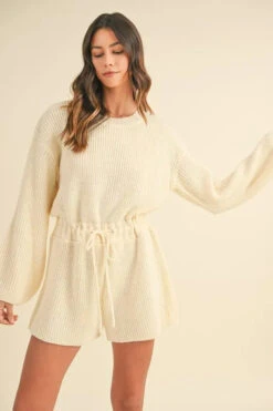 MABLE Round Neck Long Sleeve Sweater Romper