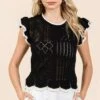 Mittoshop Openwork Contrast Trim Ruffled Cap Sleeve Knit Top -Little Loom Store 29d59d60 a414 40ad 945b 565fb3eaf916 Min