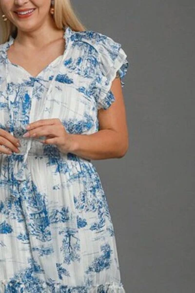 Umgee Full Size Two Tone Landscape Print Midi Dress Plus Size 5 Umgee Full Size Two Tone Landscape Print Midi Dress Plus Size - Image 3