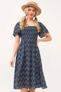 Lime 'N' Chili Smocked Floral Print Flutter Sleeve Midi Dress -Little Loom Store 2b952f93c86e4a1daf033c6cabc123de Max Origin