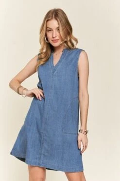 ADORA Notched Sleeveless Denim Dress With Pockets -Little Loom Store 2c050d6b 61a7 4347 9cf4 65cd3401e5a0 Min
