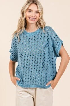 Mittoshop Mineral Wash Openwork Short Sleeve Knit Cover Up -Little Loom Store 2d12bc54 3de6 4bbb 8008 f534eef42e64 Min