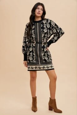 Annie Wear Floral Jacquard Round Neck Sweater Dress -Little Loom Store 2d6f17b3 0e98 4b79 85ae 57545f8dc0cc Max