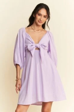 Davi & Dani Self-Tie Puff Sleeve Smocking Open Back Mini Dress -Little Loom Store 2de48ef1104b4803b477d0a95230bd7d Max Origin