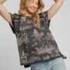 Umgee Ruffled Landscape Print Short Sleeve French Terry Top -Little Loom Store 2e20feee 7f53 4047 9bf0 6f38f71824b3 Max