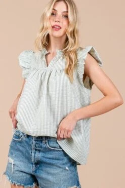 Ces Femme Plaid Notched Ruffled Cap Sleeve Blouse -Little Loom Store 2e89ccde 6caf 4c36 bdac 88bdf1fcb6df Min