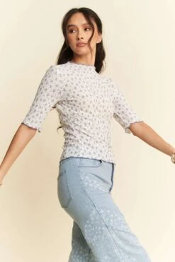 Davi & Dani Lace Stretch Floral Marrow Edge Half Sleeve Top -Little Loom Store 2f46fb474b2745aba70a824e5aa6d748 Max Origin