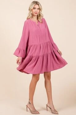 Mittoshop Tiered Notched Flare Sleeve Dress -Little Loom Store 2f9741ef f394 4fbc 9373 8ee7aa0ca445 Min