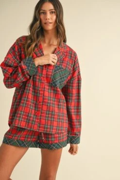 Annie Wear Contrast Plaid Long Sleeve Top And Shorts Set -Little Loom Store 2ff19e45 5480 4fa2 b505 bb4b348361cb Max
