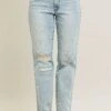 Judy Blue Full Size Mr Repair Stitch Detail Destroy Single Cuff Bf Jeans Plus Size