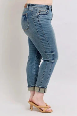 Judy Blue Full Size Mid Rise Vintage Wash Double Roll Cuff Boyfriend Jeans Plus Size -Little Loom Store 30e42bbd 1319 4194 967a 6c6a626bb1c9 Max Origin