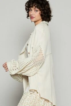POL Openwork Lantern Sleeve Button Down Gauze Shirt -Little Loom Store 30ff7a77 0ac8 4879 bf73 f85f2e229016 Max
