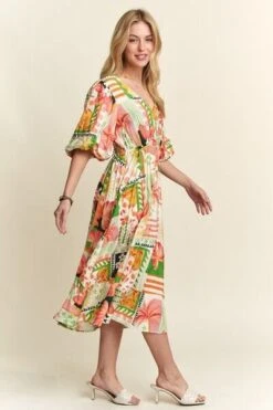 ADORA Floral V-Neck Puff Sleeve Midi Dress -Little Loom Store 3200aa08 33d8 47b1 8a30 1bad921b7b4d Min