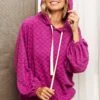 BiBi Brushed Checker Drawstring Long Sleeve Hoodie