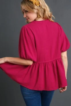 Umgee Full Size Cotton Gauze Floral Embroidery Babydoll Blouse Plus Size -Little Loom Store 34af1c10 016e 4820 a241 2f06b73db28a Max