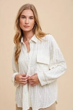 Annie Wear Openwork Button Down Drop Shoulder Shirt -Little Loom Store 34c94467 fa77 4607 9676 4302efaa090a Min