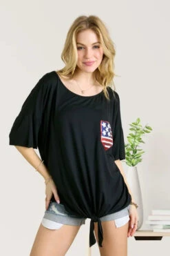 ADORA Sequin US Flag Pocketed Top